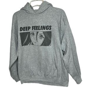 Gildan Anime Grey/Black Hoodie Sweatshirt. Size Large.